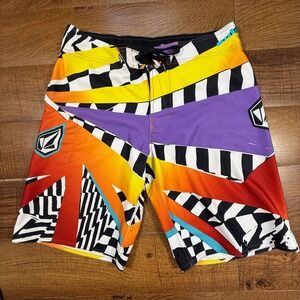 Volcom Board Shorts Mens 36 Multicolor Geometric Abstract Checkered Dusty Mod